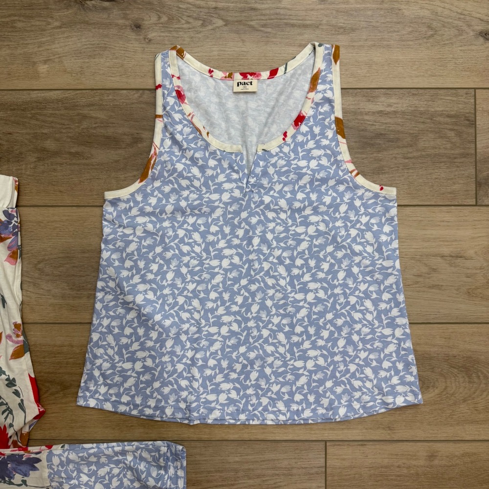 Pact Staycation Organic Cotton Floral Pajama Set Blue White Red Medium - Picture 3 of 14